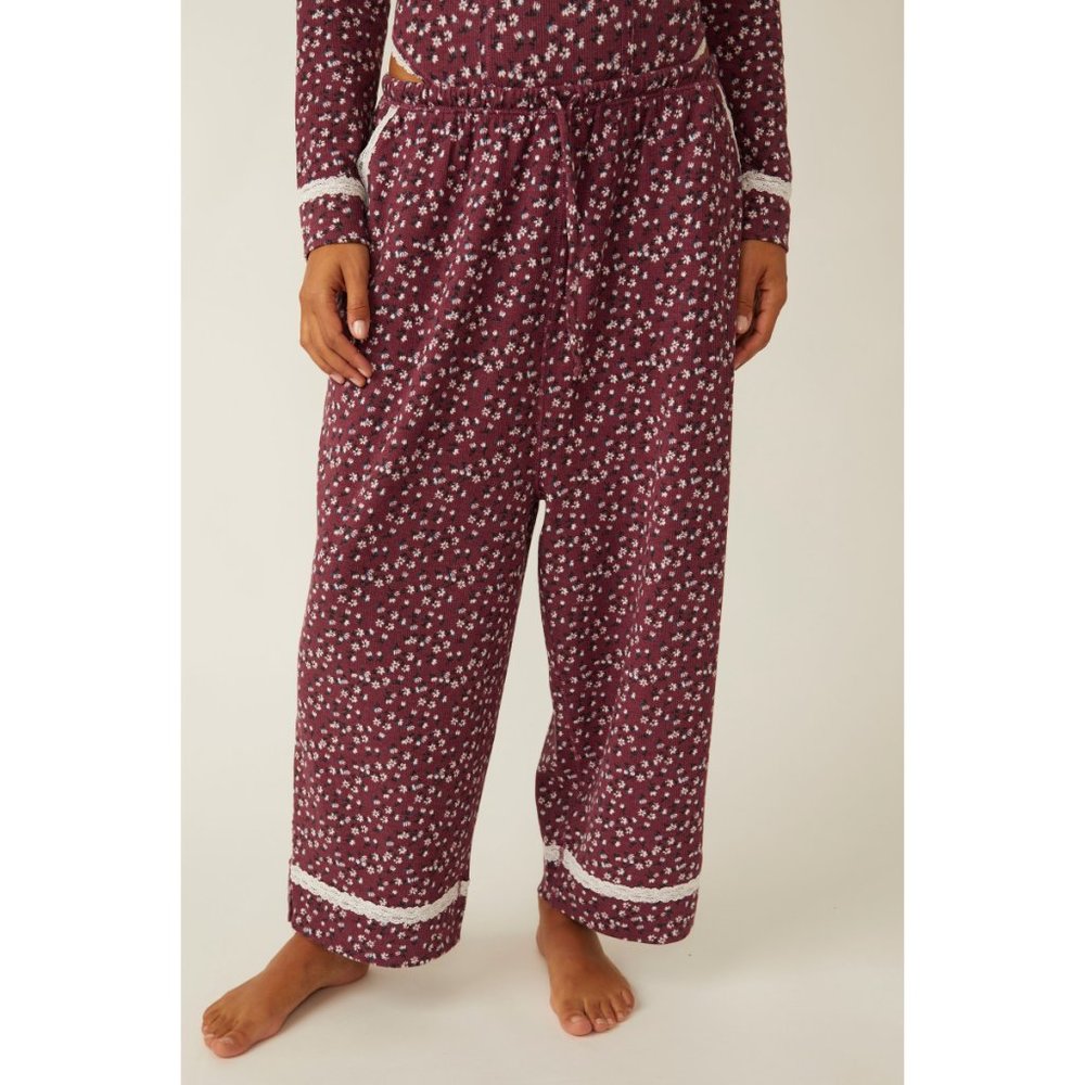FREE PEOPLE Sugar Dreams Sleep Pants / Wine Combo - Picture 2 of 6